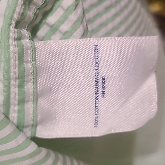 Lands End Seersucker XXL Green White Short Sleeve Button Down - Picture 3 of 6